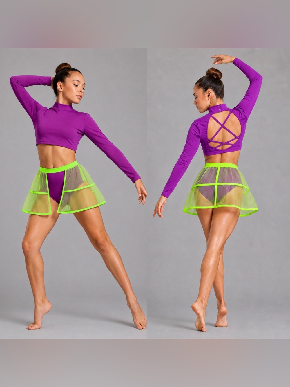 Kelle dance lyrical contemporary costume neon purple 2 piece open back LA adult